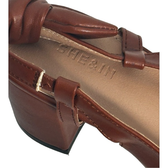 SHE&IN brown slingback block heel with bow strap woman’s size 7 - Picture 4 of 7